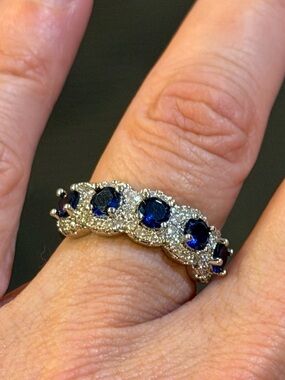 18 Karat Gold 925 Sterling Silver Blue and Silver Women's Ring NIP size5.5/6